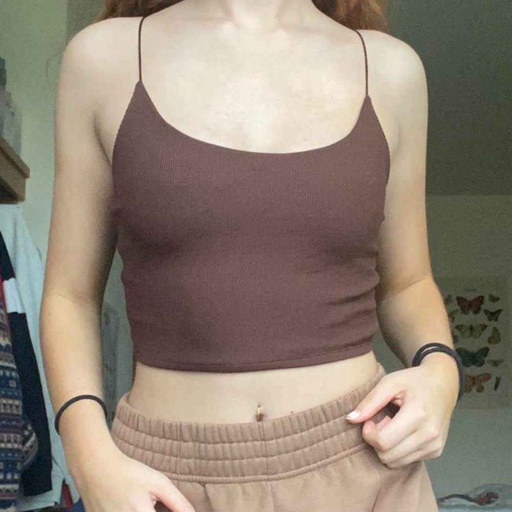 Zara CHOCOLATE BROWN THIN CORD STRAP CROP TOP BRALETTE LARGE